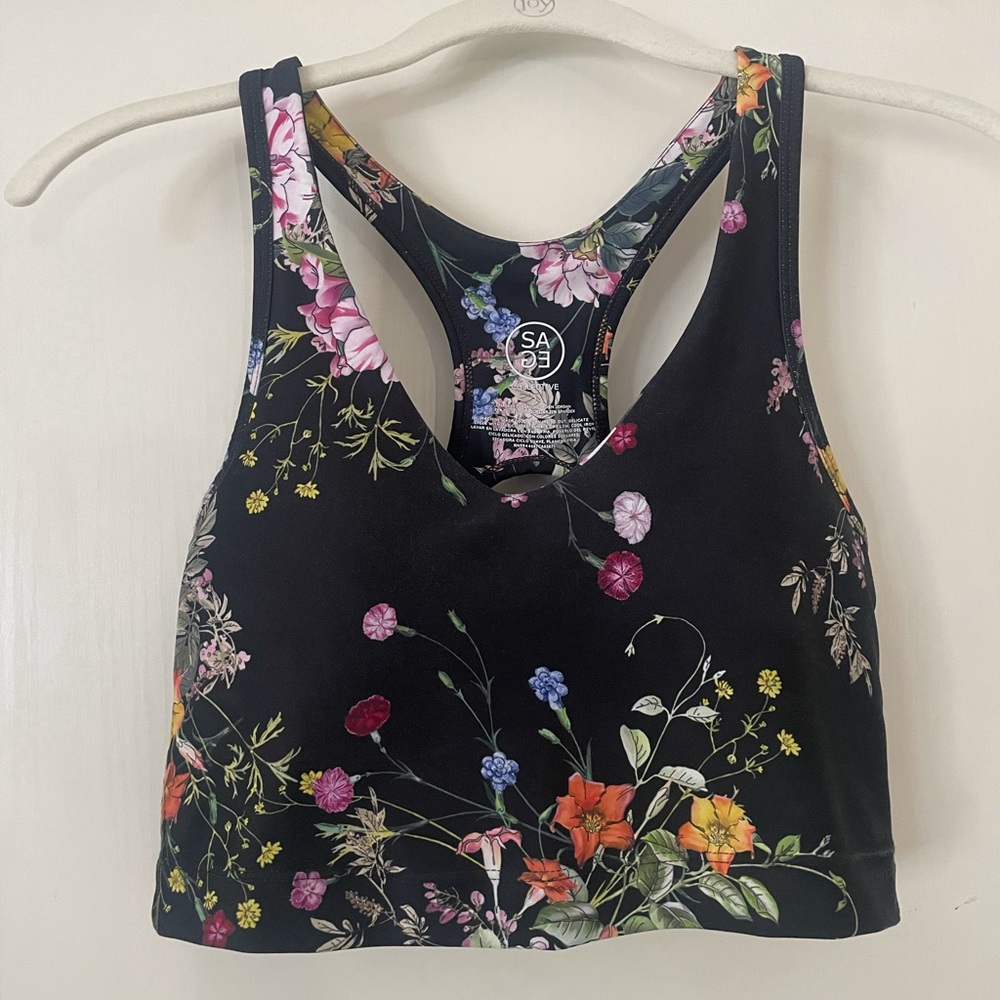 SAGE black floral sports bra